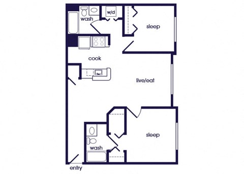 Floor plan for 2 beds, 2 baths, 900 sqft